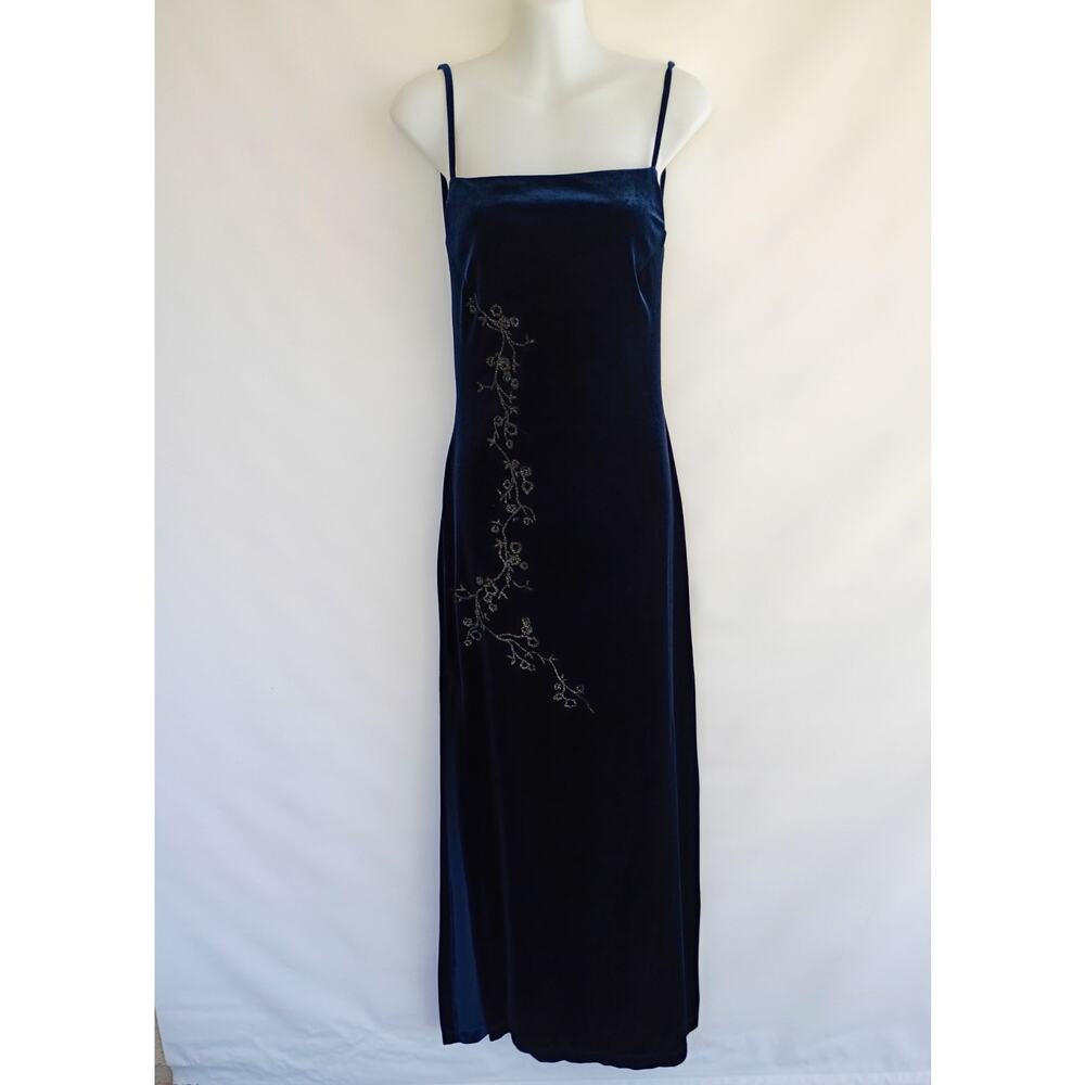 Rampage Vintage Y2K 90s Blue Formal Velvet Maxi Dress Prom Whimsygoth Size Small - Picture 11 of 12